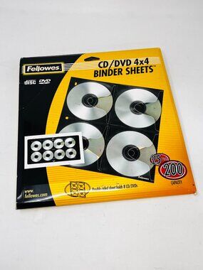 NOS Fellowes CD/DVD 4x4 Binder Double-Sided Sheets 25-Pack Holds 200-Discs